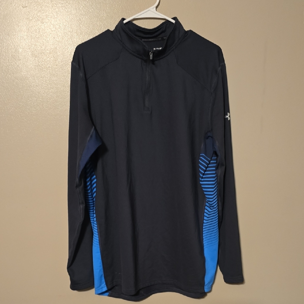 Under Armour Sweater Mens‎ XL Gray Blue Pullover Gym Quarter Zip Coldgear